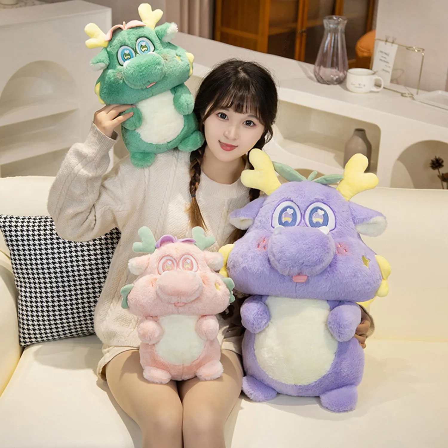 10 Inch Chinese Dragon Stuffed Animals Chinese Dragon Plush Toys Pillow Anime Chinese Dragon Plushie Hugging Pillow Chinese Dragon Doll Gift for Kids and Lovers (Green)