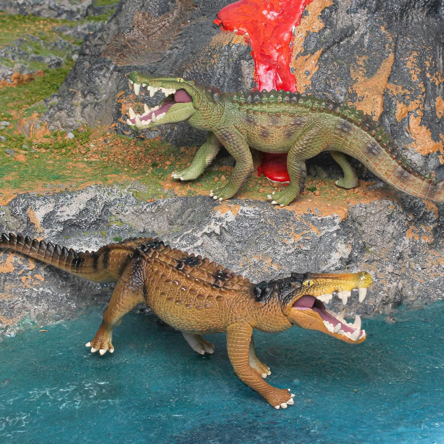 10 Inch Large Alligator Toy Figurine 2PCS Realistic Crocodile Action Figures Alligator Party Favors Playset Crocodiles Cake Toppers for Kids Toddler