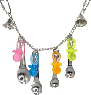 1083 Small Rattle Paci Ringer by M&M - Handcrafted Small Size Interactive Cage Toy, Stainless Steel Spoons, Beautiful Acrylic Pacifier, Fun Ringing Bells, Versatile Hanging Options