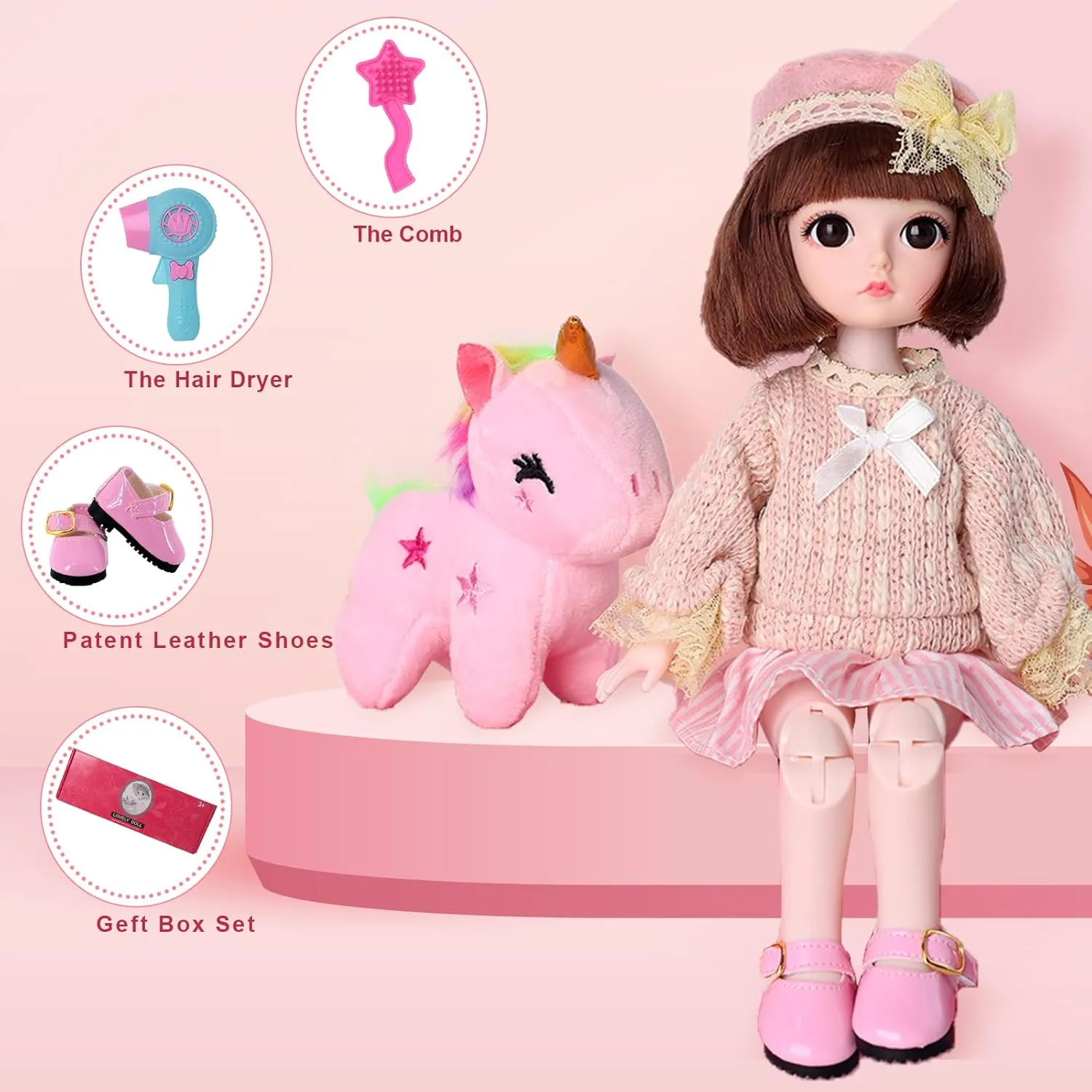11" BJD Princess Girls Doll ,1/6 SD Fashion Dolls,Kawaii Ball Jointed Doll DIY Toys with Full Set Clothes Shiny Leather Shoes and Plush Pet, Best Gift for Girls for 3  Year-Olds (Linda)