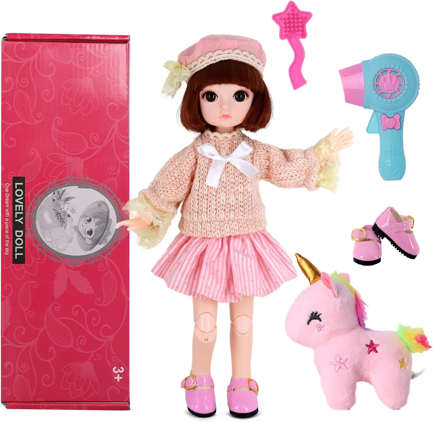 11" BJD Princess Girls Doll ,1/6 SD Fashion Dolls,Kawaii Ball Jointed Doll DIY Toys with Full Set Clothes Shiny Leather Shoes and Plush Pet, Best Gift for Girls for 3  Year-Olds (Linda)