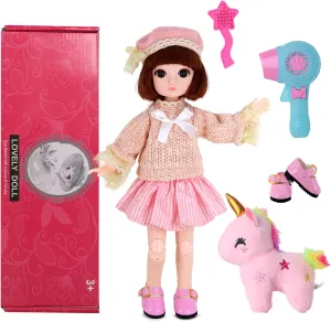 11" BJD Princess Girls Doll ,1/6 SD Fashion Dolls,Kawaii Ball Jointed Doll DIY Toys with Full Set Clothes Shiny Leather Shoes and Plush Pet, Best Gift for Girls for 3  Year-Olds (Linda)
