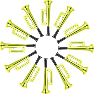 12 Pcs Metallic Trumpet Shiny Plastic Blow Horn Trumpet Noise Makers Toys for New Year Parties and Event Stage Props Birthday Party Favors, 7 Inch, Green