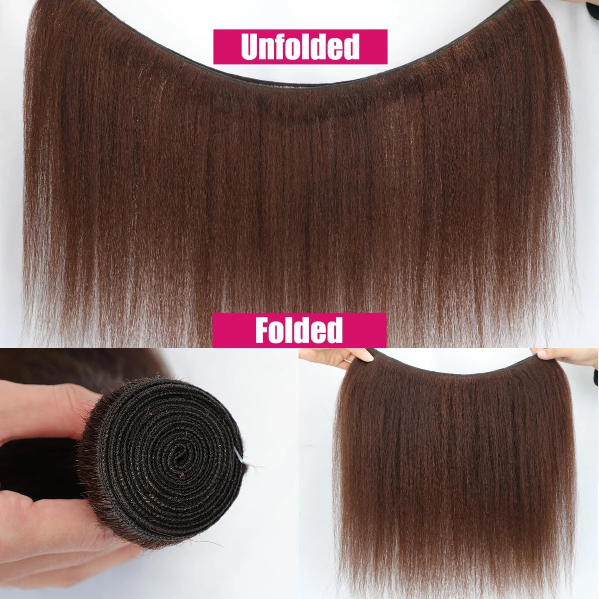 12 inch Brown Kinky Straight Bundles Yaki Straight Human Hair Bundles 100% Unprocessed Brazilian Virgin Hair Kinky Straight Human Hair For Black Women