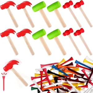 12Pcs Hammer Toys with 100Pcs Small Wooden Hammer Simulation Fake Hammer Maintenance Tools,Toy Hammer Plastic Toddler Claw Hammer Portable Toys Pretend Play Fake Mallet Hammer for Boys Girls