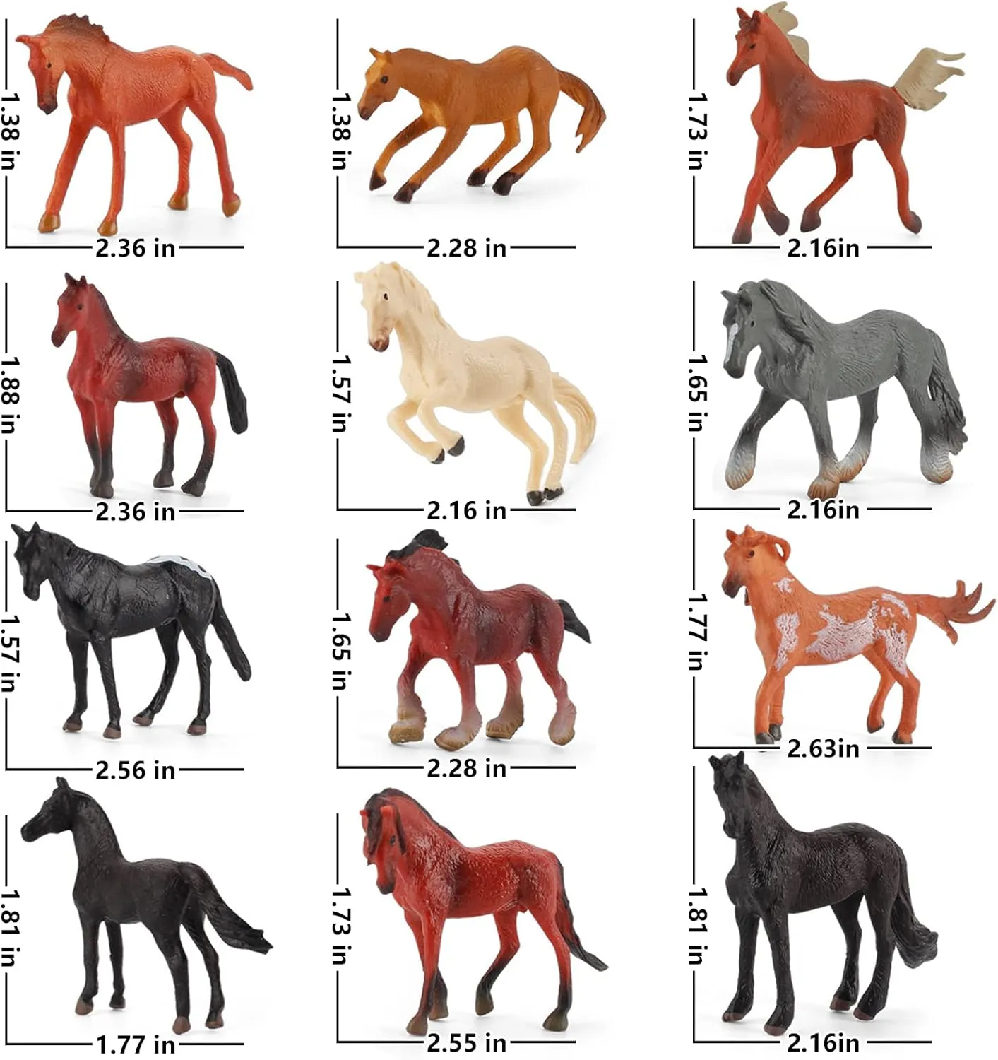 12PCS Realstic Mini Horse Figurines Toy Palyset Arabian Horse Hannover Horse Morgan Stallion Solid Steed Model Set Early Educational Cognitive Toy for Kids