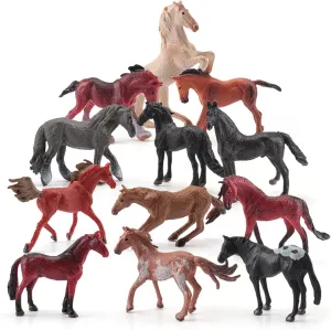 12PCS Realstic Mini Horse Figurines Toy Palyset Arabian Horse Hannover Horse Morgan Stallion Solid Steed Model Set Early Educational Cognitive Toy for Kids