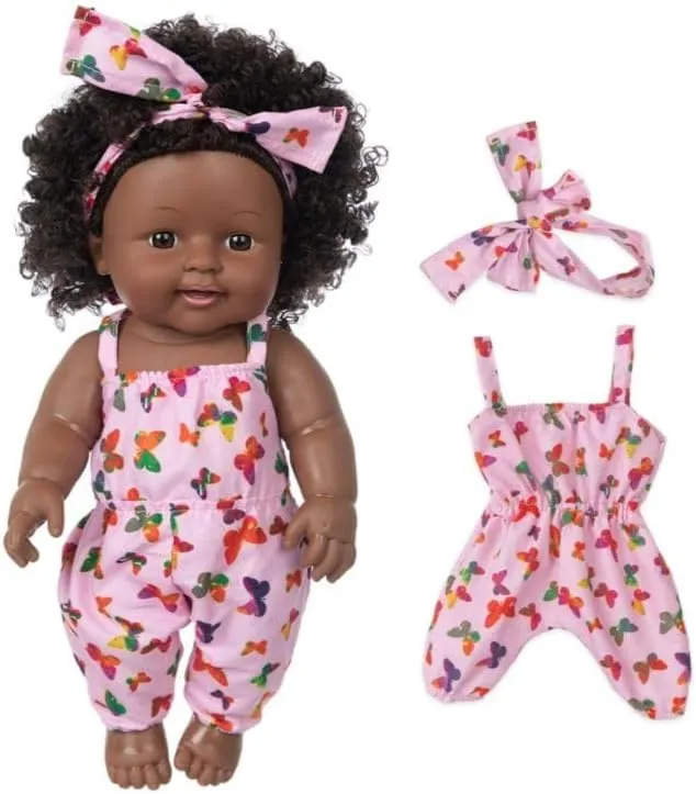 12" Realistic African American Baby Girl Doll with Outfits - Washable Baby Doll for Kids Ages 3-8, Curly Hair & Detailed Features - Educational Roleplay Toy Gift