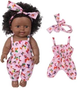 12" Realistic African American Baby Girl Doll with Outfits - Washable Baby Doll for Kids Ages 3-8, Curly Hair & Detailed Features - Educational Roleplay Toy Gift