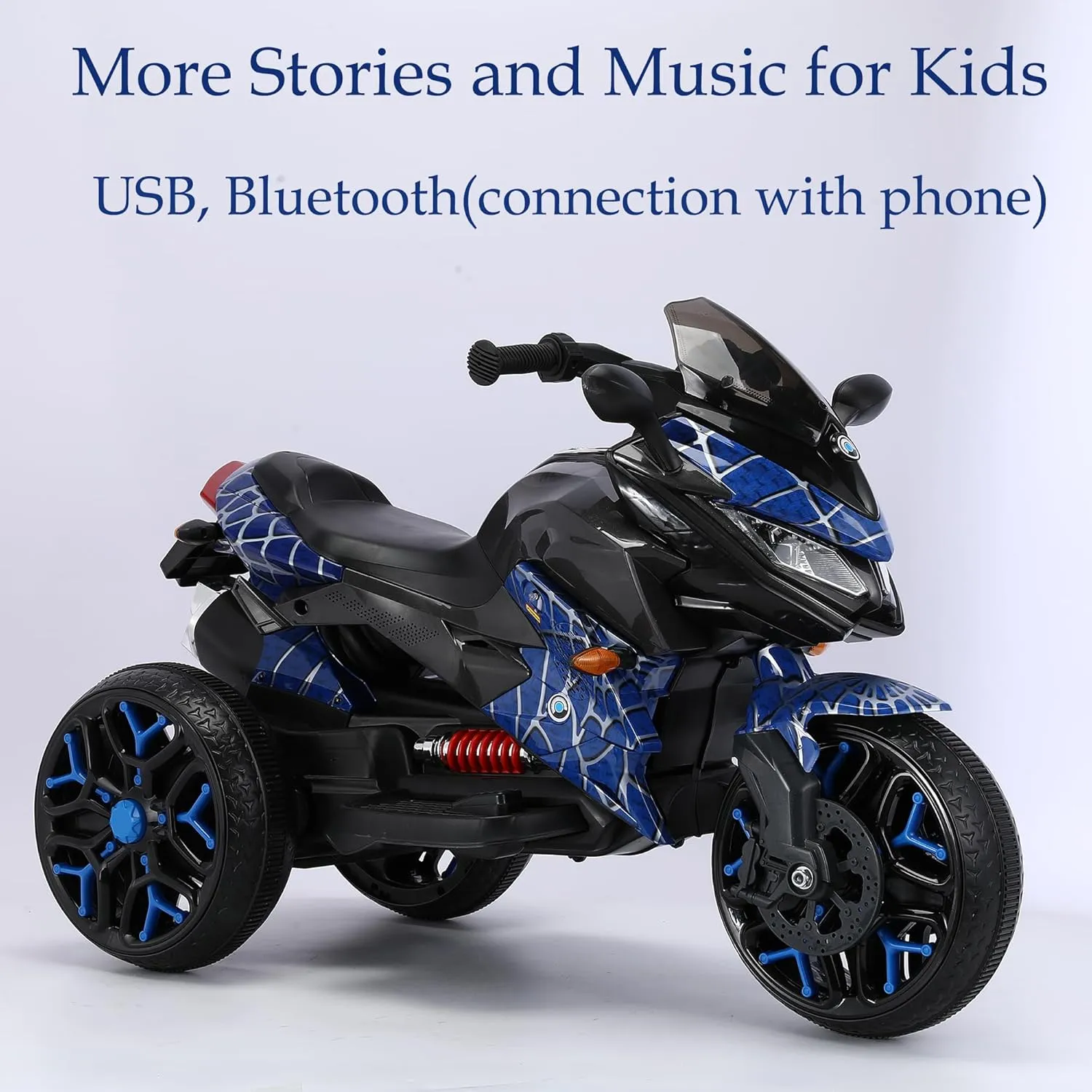 12V Kids 3 Wheel Electric Motorcycle for 3-8 Years Boys Girls Ride on Electric Motorbike, Connect with Phone, Lighting Wheels, Hand Drive for Child Electria Toy Gift, Reticulate Blue
