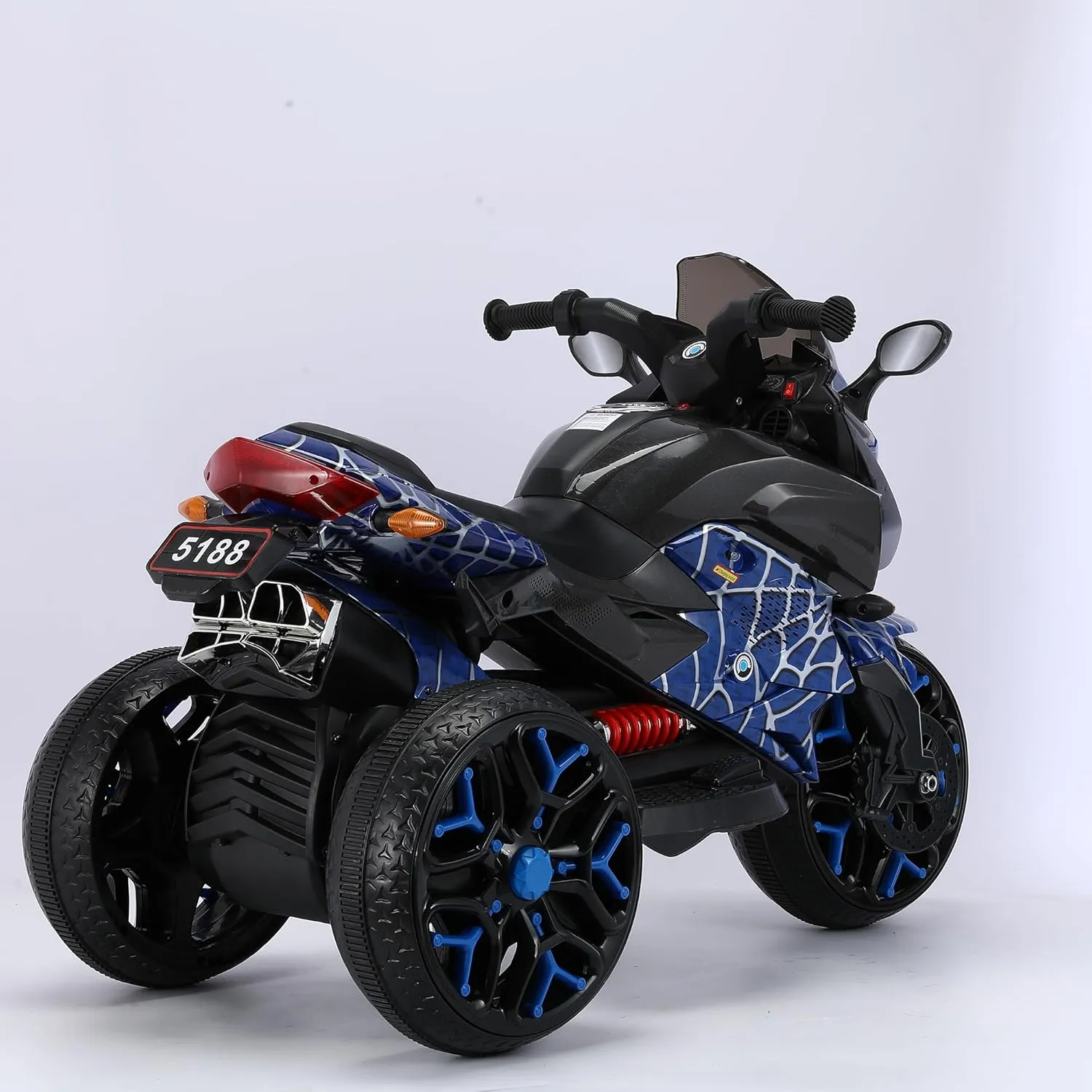 12V Kids 3 Wheel Electric Motorcycle for 3-8 Years Boys Girls Ride on Electric Motorbike, Connect with Phone, Lighting Wheels, Hand Drive for Child Electria Toy Gift, Reticulate Blue