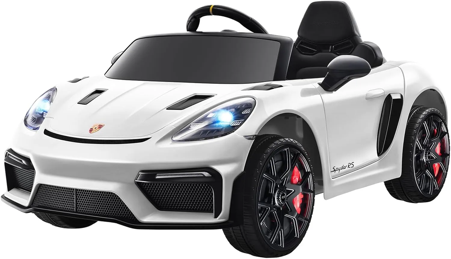12V Ride on Car Licensed Porsche 718, Kids Electric Car with Remote Control, Front/Rear LED Light, Radio, USB/AUX, Openable Doors, Suspension Function, Durable Tires (White)