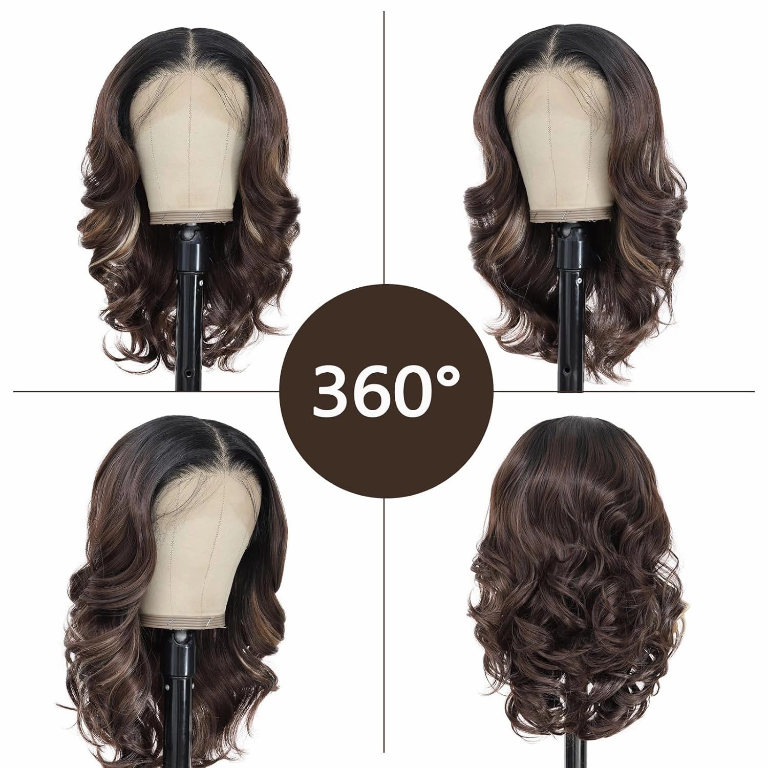 13×6 HD Lace Front Wigs 18 Inch Pre Layered Body Wave Synthetic Glueless Wigs for Women Tiny Knots Lace Natural Hairline Bob Wigs for Black Women White Women (Dark Brown with Highlight)