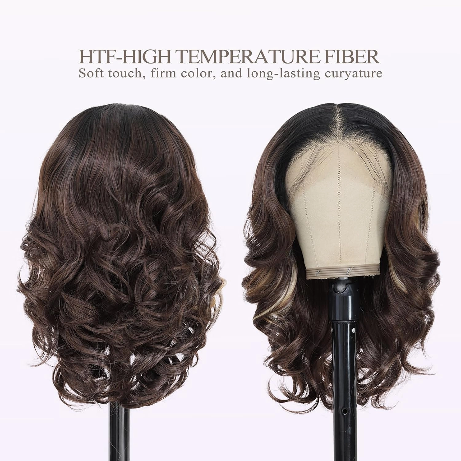 13×6 HD Lace Front Wigs 18 Inch Pre Layered Body Wave Synthetic Glueless Wigs for Women Tiny Knots Lace Natural Hairline Bob Wigs for Black Women White Women (Dark Brown with Highlight)