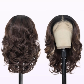 13×6 HD Lace Front Wigs 18 Inch Pre Layered Body Wave Synthetic Glueless Wigs for Women Tiny Knots Lace Natural Hairline Bob Wigs for Black Women White Women (Dark Brown with Highlight)