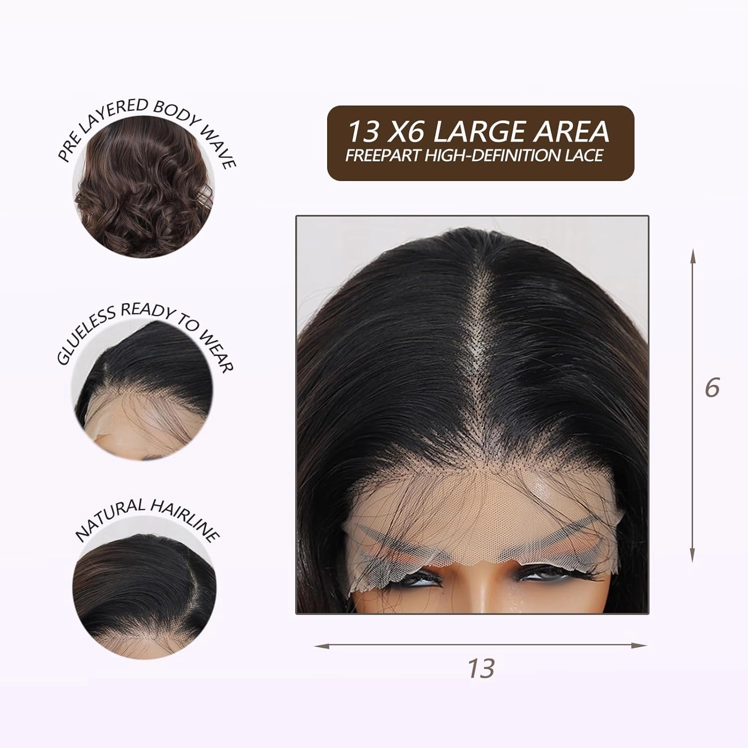 13×6 HD Lace Front Wigs 18 Inch Pre Layered Body Wave Synthetic Glueless Wigs for Women Tiny Knots Lace Natural Hairline Bob Wigs for Black Women White Women (Dark Brown with Highlight)