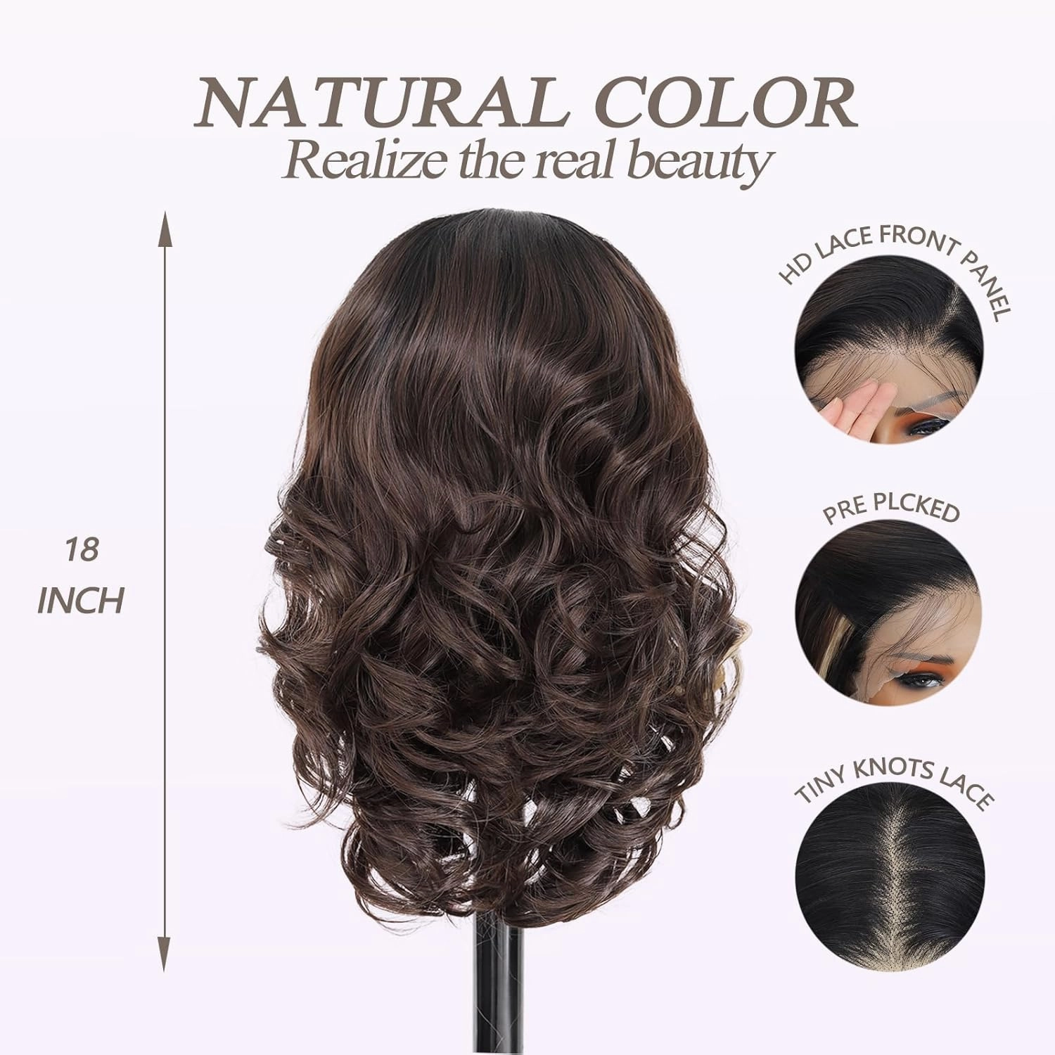 13×6 HD Lace Front Wigs 18 Inch Pre Layered Body Wave Synthetic Glueless Wigs for Women Tiny Knots Lace Natural Hairline Bob Wigs for Black Women White Women (Dark Brown with Highlight)