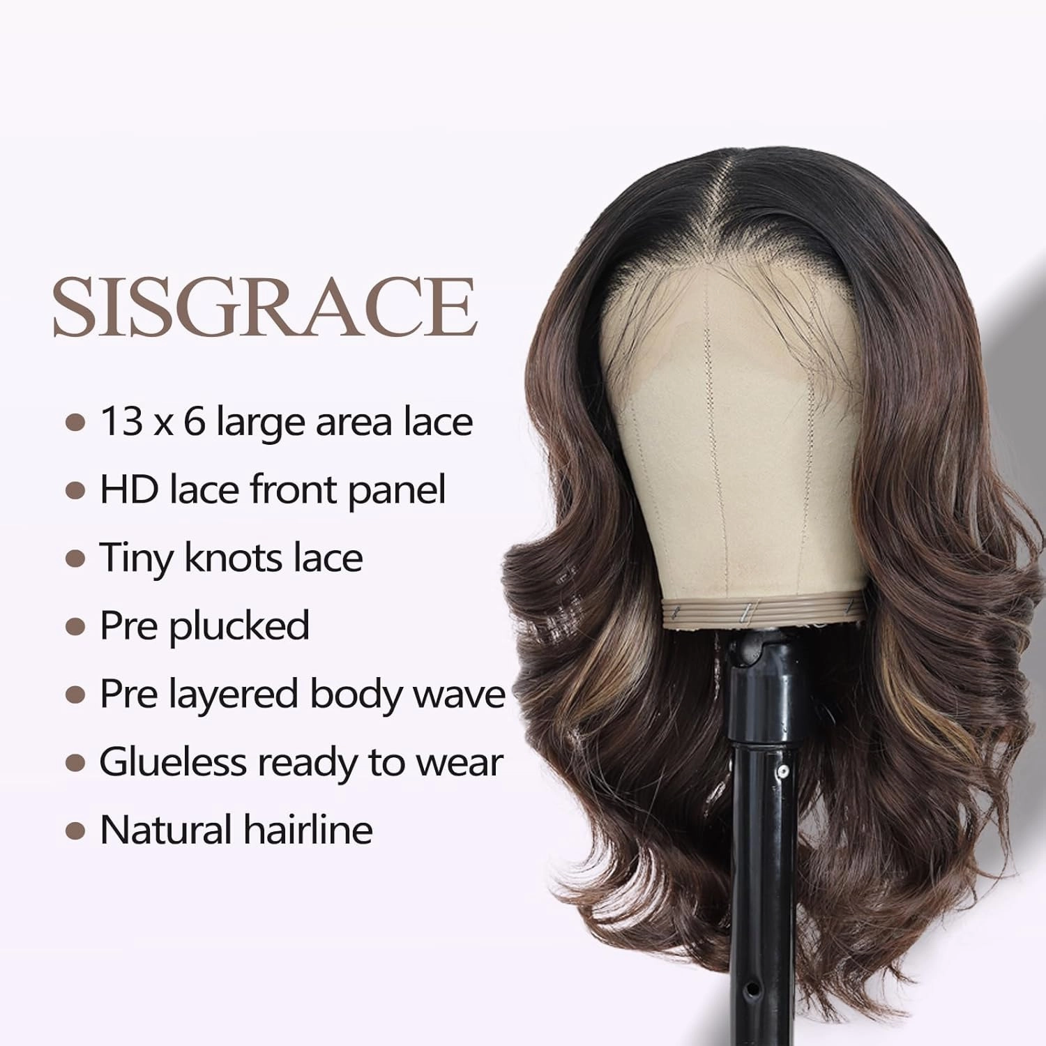 13×6 HD Lace Front Wigs 18 Inch Pre Layered Body Wave Synthetic Glueless Wigs for Women Tiny Knots Lace Natural Hairline Bob Wigs for Black Women White Women (Dark Brown with Highlight)
