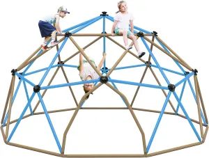 13ft Geometric Dome Climber Play Center, Kids Climbing Dome Tower with Hammock, Rust & UV Resistant Steel Supporting 1000 LBS (Blue  Coffee, 13FT)