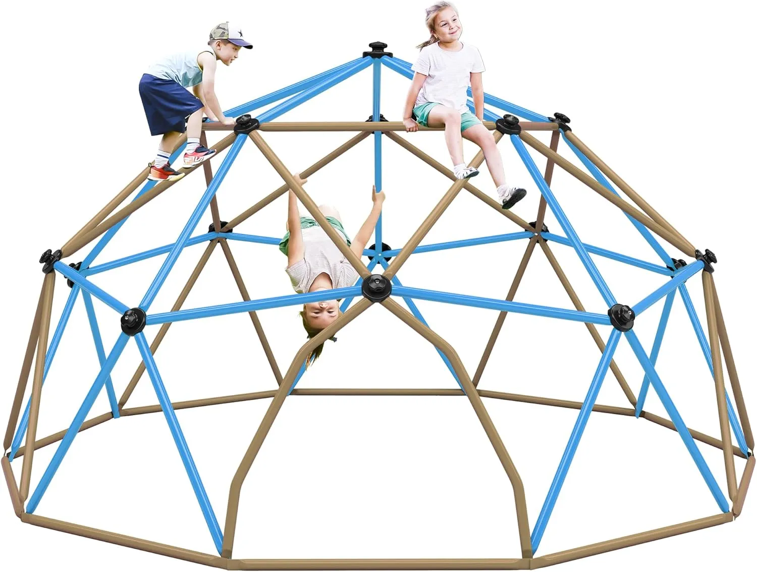 13ft Geometric Dome Climber Play Center, Kids Climbing Dome Tower with Hammock, Rust & UV Resistant Steel Supporting 1000 LBS (Blue  Coffee, 13FT)