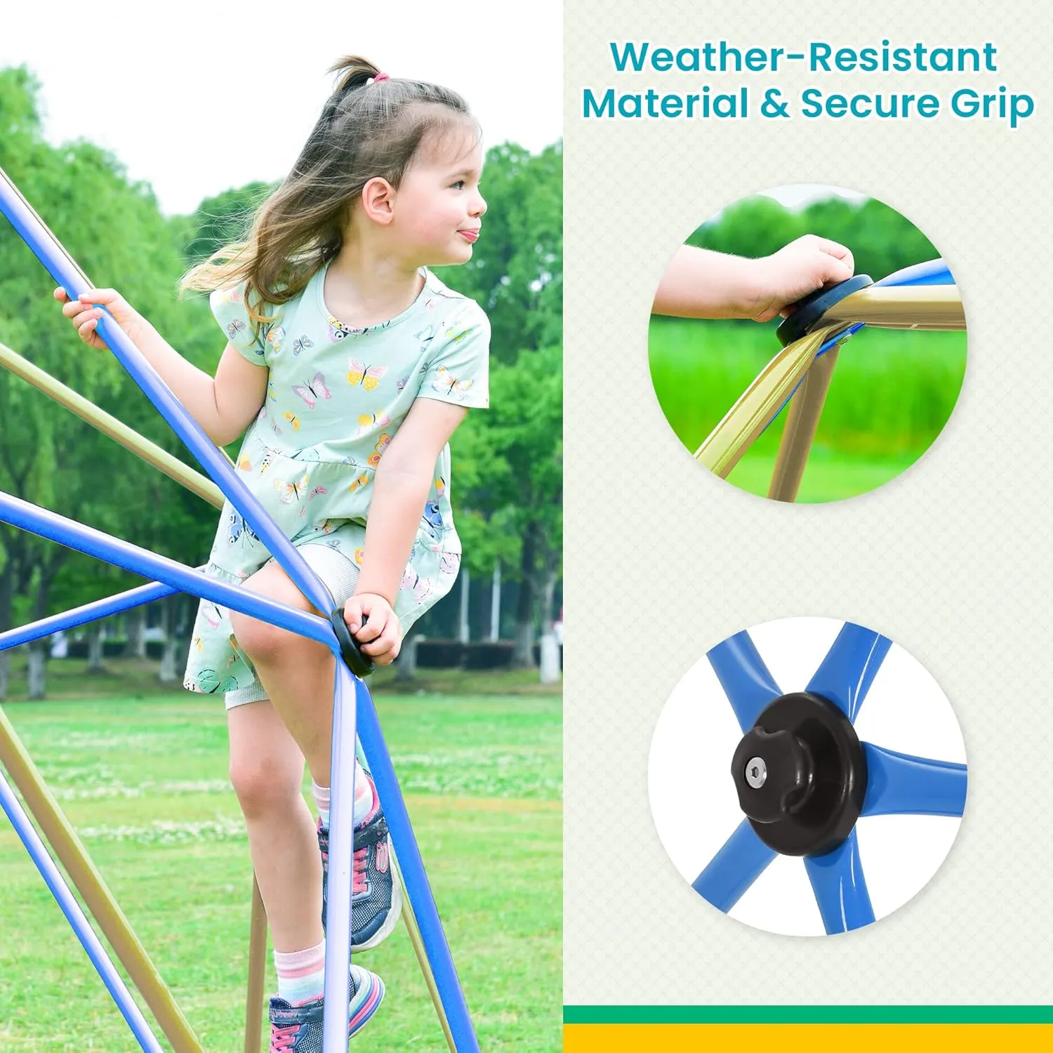 13ft Geometric Dome Climber Play Center, Kids Climbing Dome Tower with Hammock, Rust & UV Resistant Steel Supporting 1000 LBS (Blue  Coffee, 13FT)