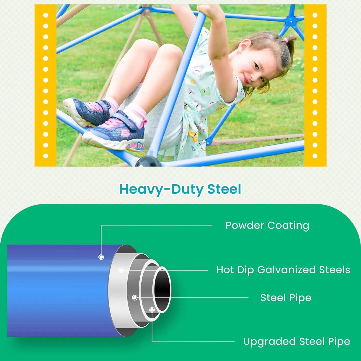 13ft Geometric Dome Climber Play Center, Kids Climbing Dome Tower with Hammock, Rust & UV Resistant Steel Supporting 1000 LBS (Blue  Coffee, 13FT)