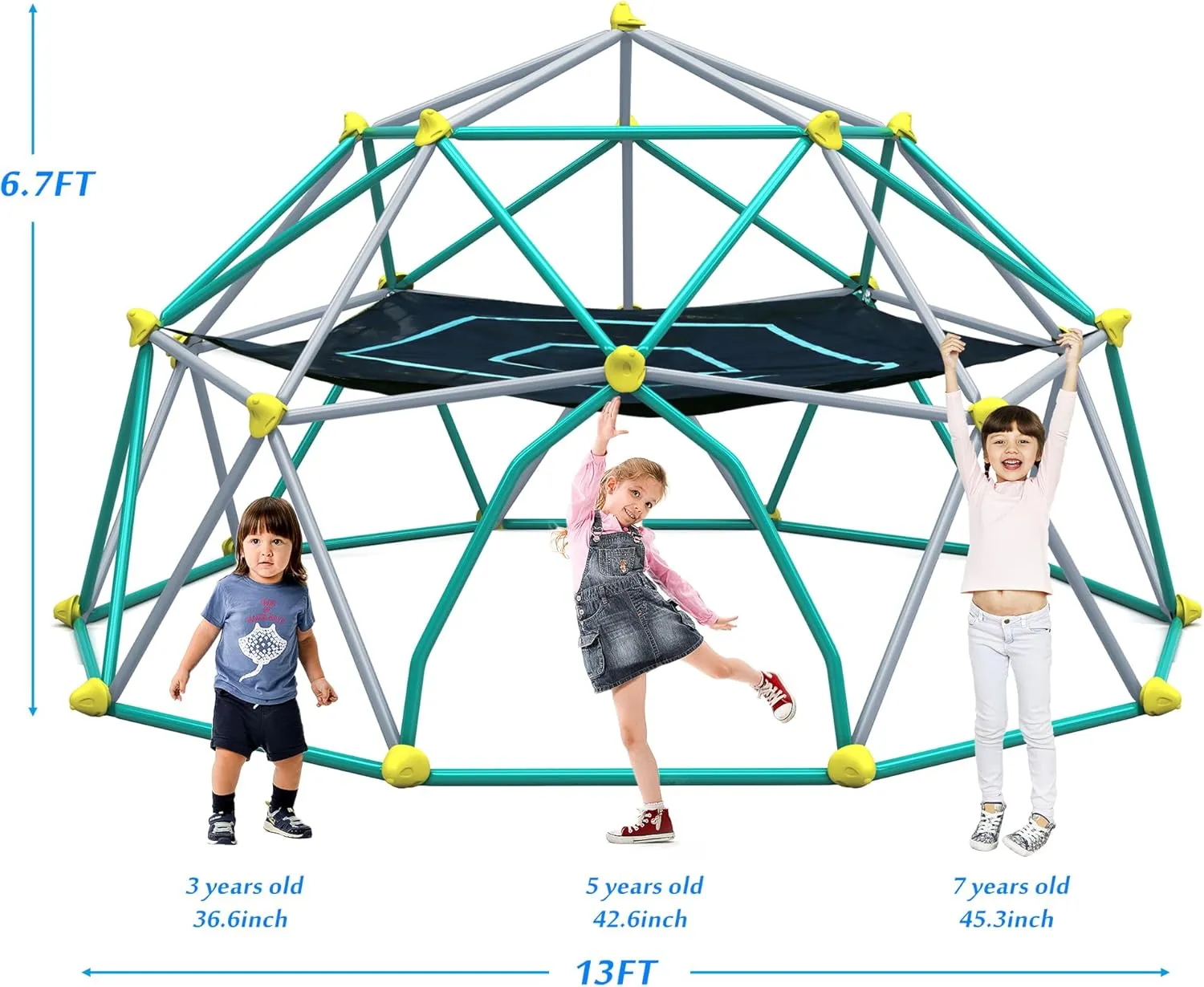 13ft Geometric Dome Climber Play Center, Kids Climbing Dome Tower with Hammock, Rust & UV Resistant Steel Supporting 1000 LBS (Green, 13FT)