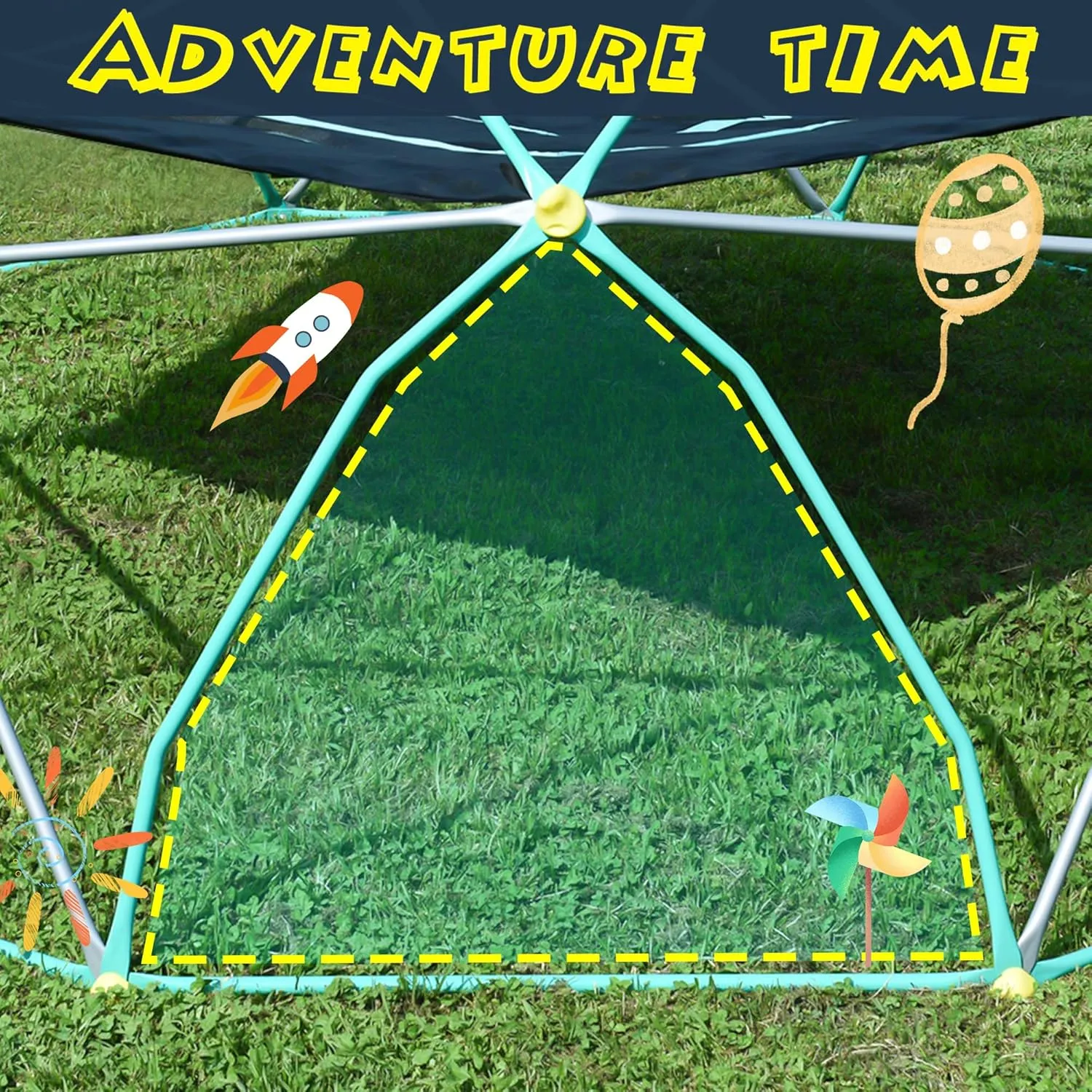 13ft Geometric Dome Climber Play Center, Kids Climbing Dome Tower with Hammock, Rust & UV Resistant Steel Supporting 1000 LBS (Green, 13FT)