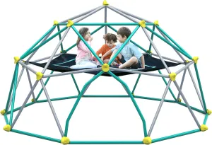 13ft Geometric Dome Climber Play Center, Kids Climbing Dome Tower with Hammock, Rust & UV Resistant Steel Supporting 1000 LBS (Green, 13FT)