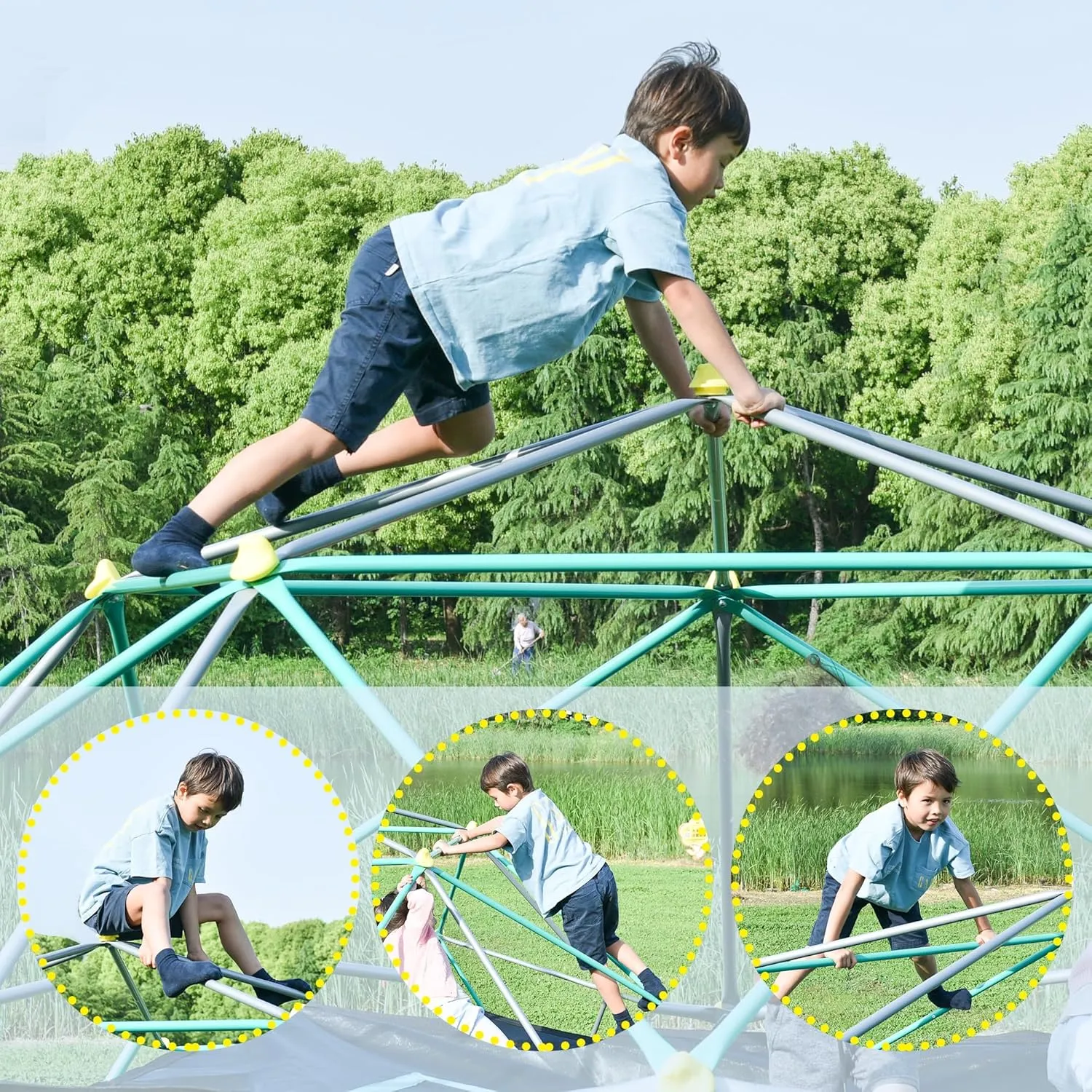13ft Geometric Dome Climber Play Center, Kids Climbing Dome Tower with Hammock, Rust & UV Resistant Steel Supporting 1000 LBS (Green, 13FT)