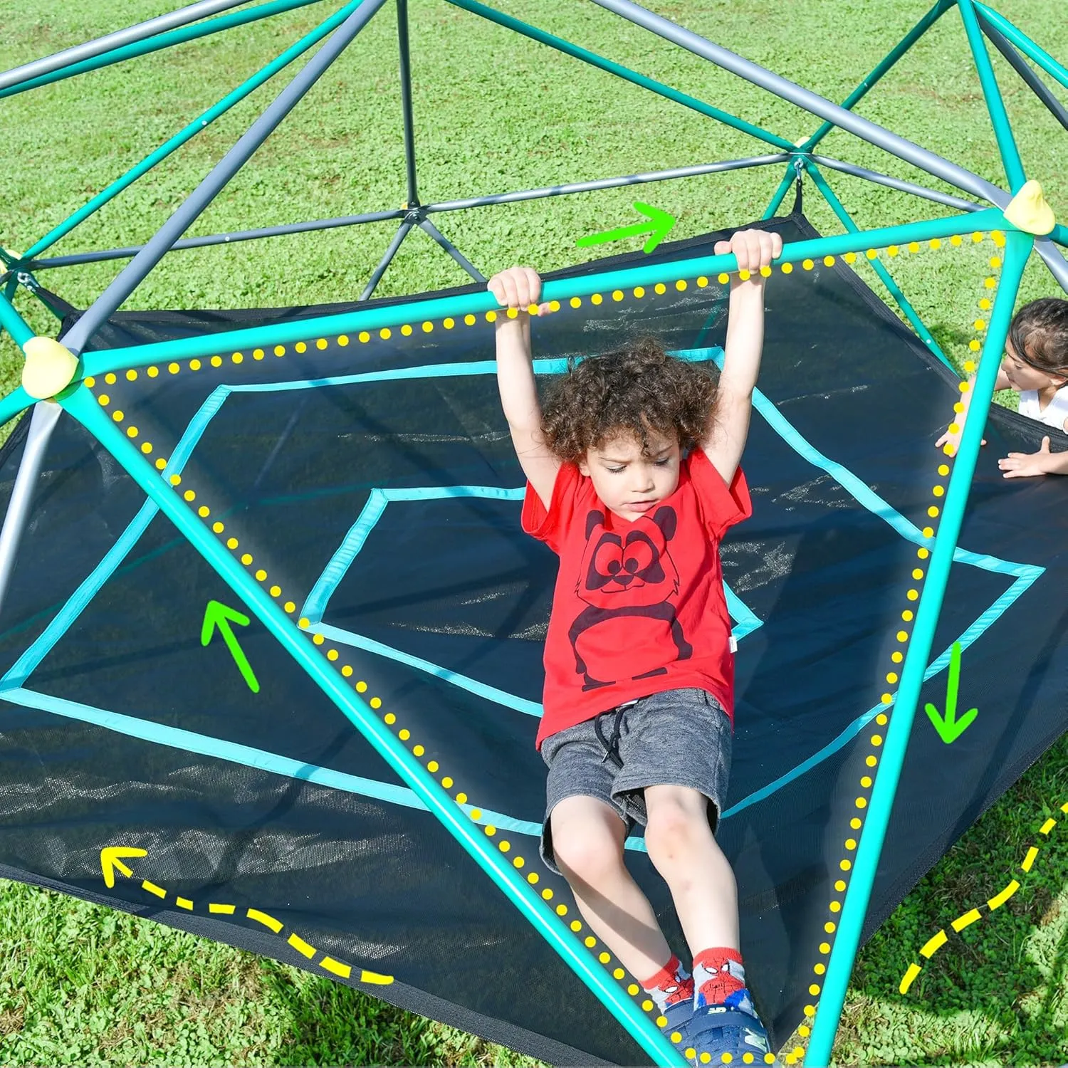 13ft Geometric Dome Climber Play Center, Kids Climbing Dome Tower with Hammock, Rust & UV Resistant Steel Supporting 1000 LBS (Green, 13FT)