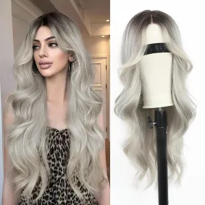 13x4.5 Synthetic Lace Front Wig 26'' Pre Plucked Heat Resistant Wavy Long Hair Wigs with Pre Cut Lace Glueless Pre Everything Hair Replacement Lace Wig for Women Daily Party Use White Blonde