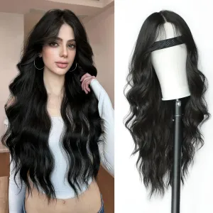 13x4.5 Synthetic Lace Front Wig 28 Inch Glueless Heat Resistant Pre Plucked Hairline & Pre Cut Lace Hand Tied Natural Density Wavy Wigs Long Black Lace Front Wig for Women Daily Party Use