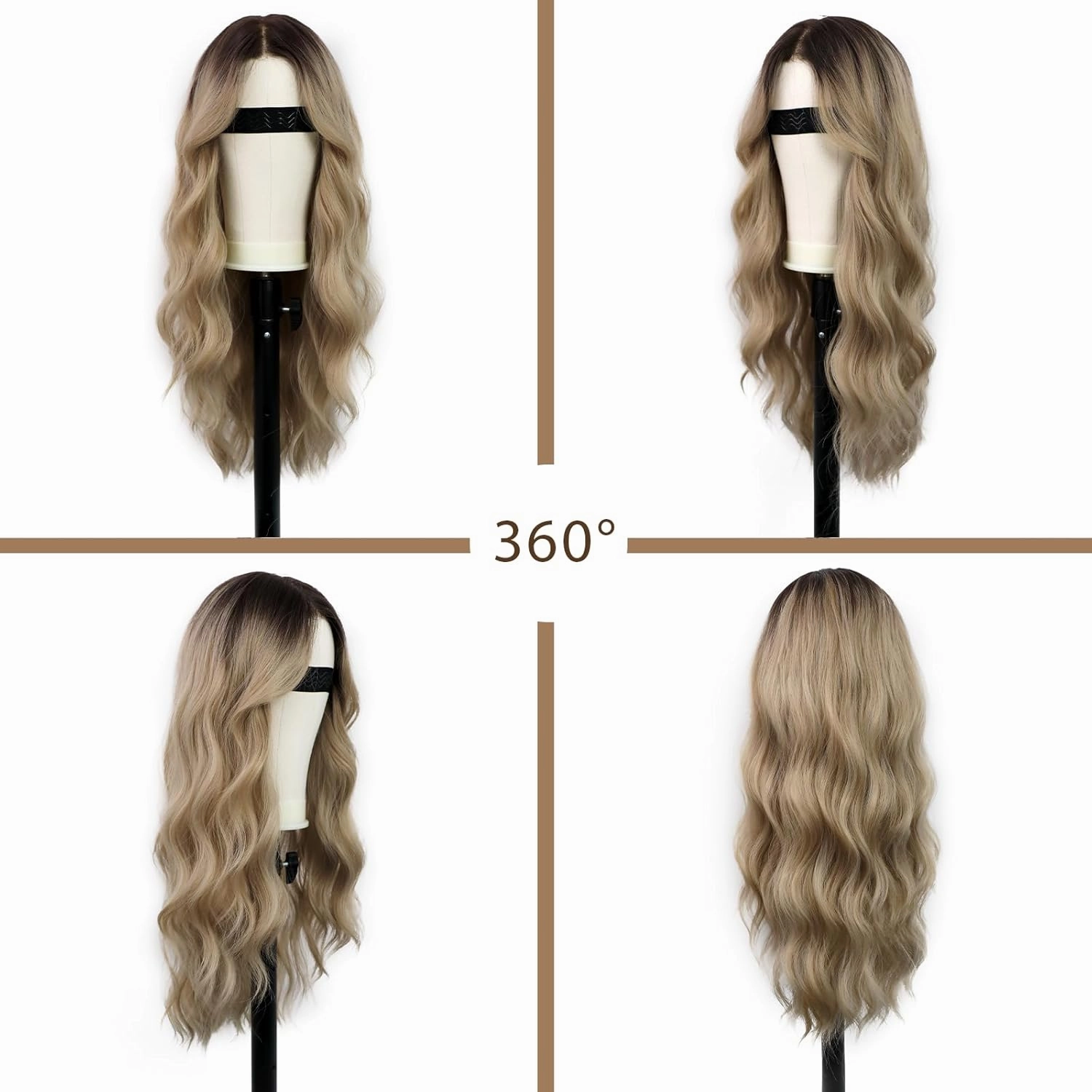 13x4.5 Synthetic Lace Front Wig Glueless Free Part 27" Long Dirty Blonde Wavy Pre Plucked Hairline, Heat Resistant Hand Tied Natural Density Pre Cut Lace Wigs for White Women Daily Party Use
