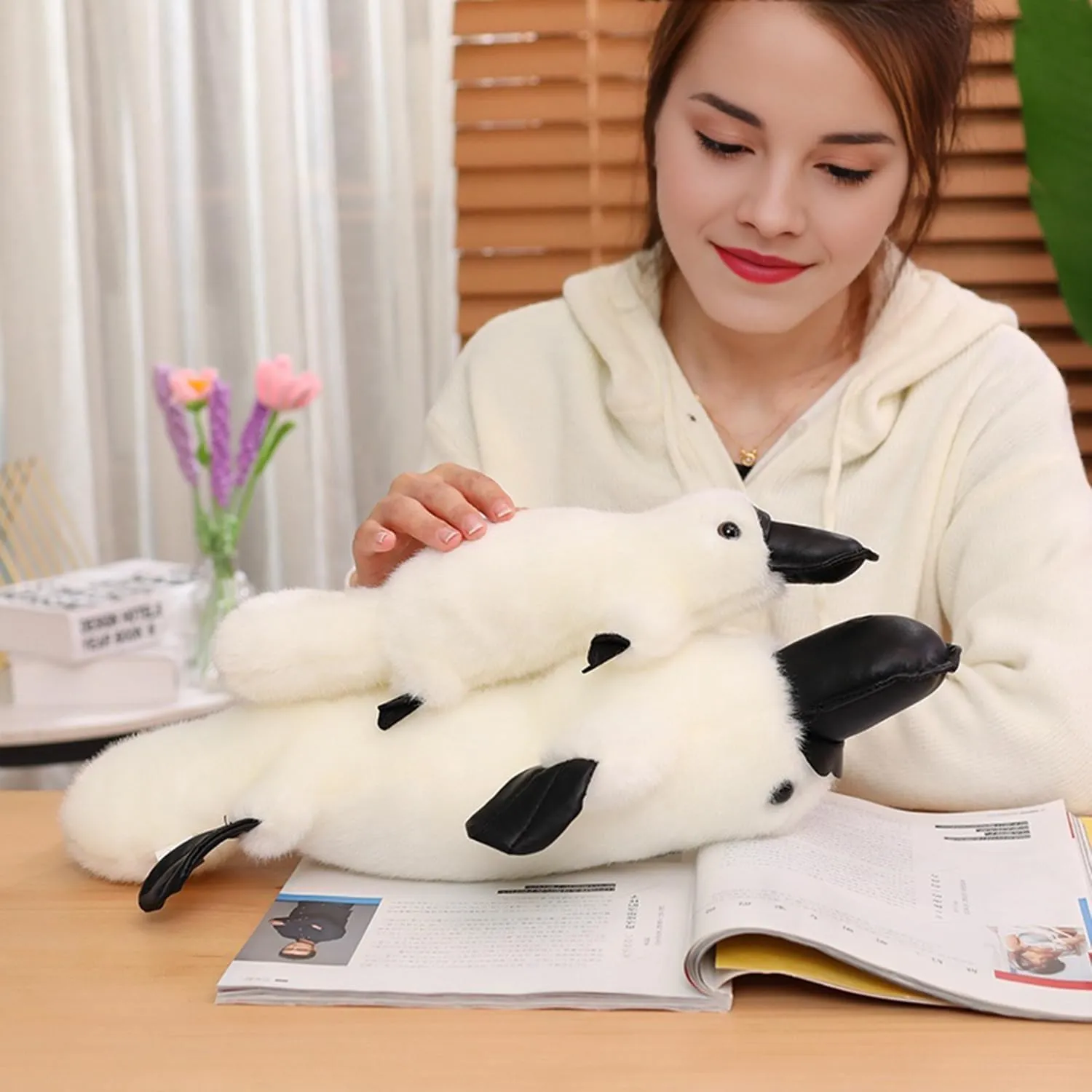 14 Inch Long Realistic Look Stuffed Platypus Animal Soft Plush Figure Toys Kawaii Plushies Duckbill Gift for Kids and Lovers (White)