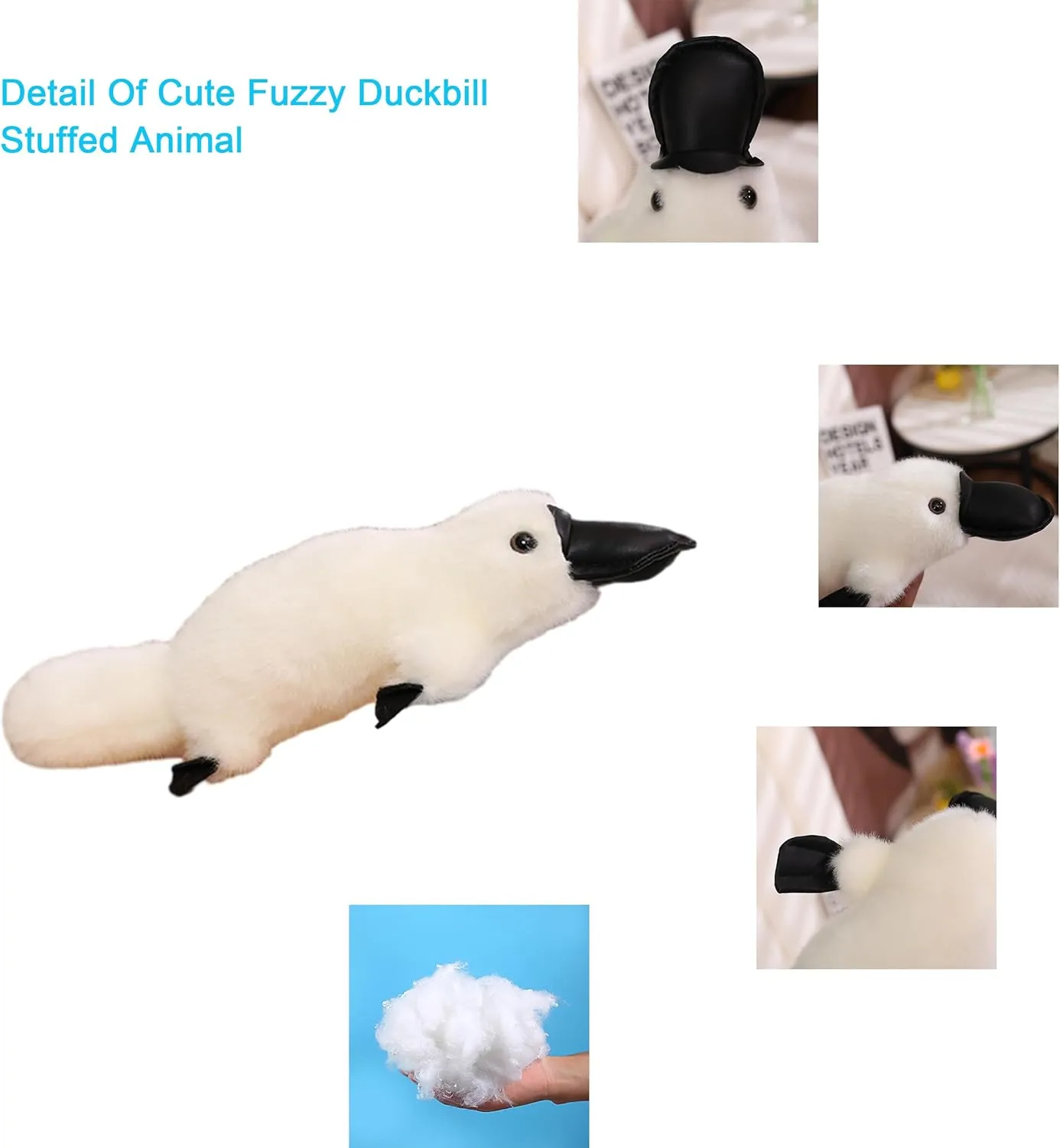 14 Inch Long Realistic Look Stuffed Platypus Animal Soft Plush Figure Toys Kawaii Plushies Duckbill Gift for Kids and Lovers (White)