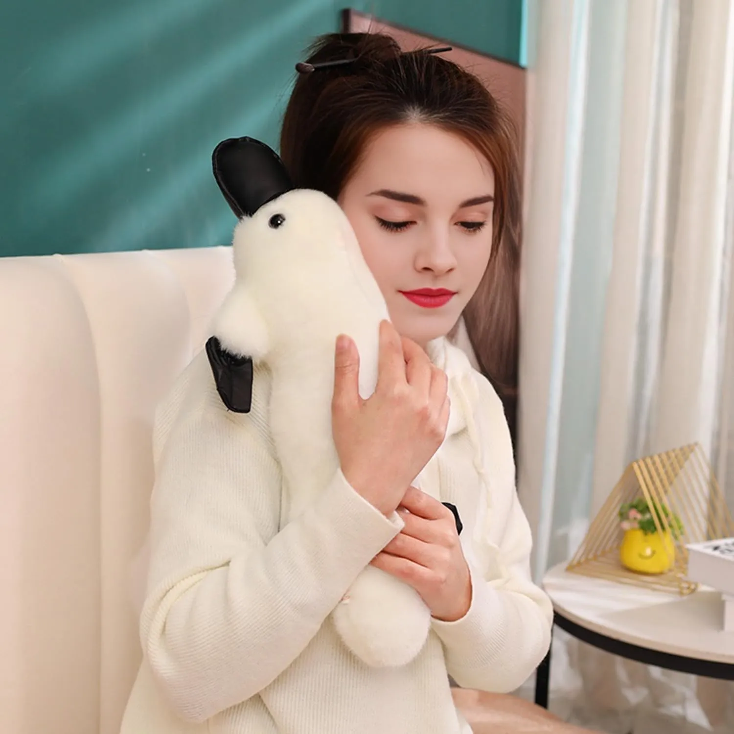 14 Inch Long Realistic Look Stuffed Platypus Animal Soft Plush Figure Toys Kawaii Plushies Duckbill Gift for Kids and Lovers (White)