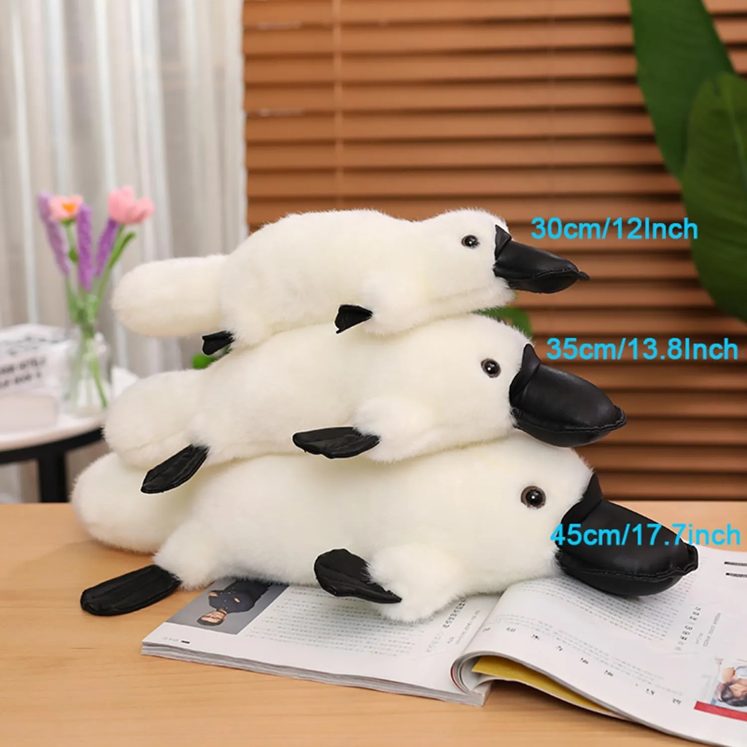 14 Inch Long Realistic Look Stuffed Platypus Animal Soft Plush Figure Toys Kawaii Plushies Duckbill Gift for Kids and Lovers (White)