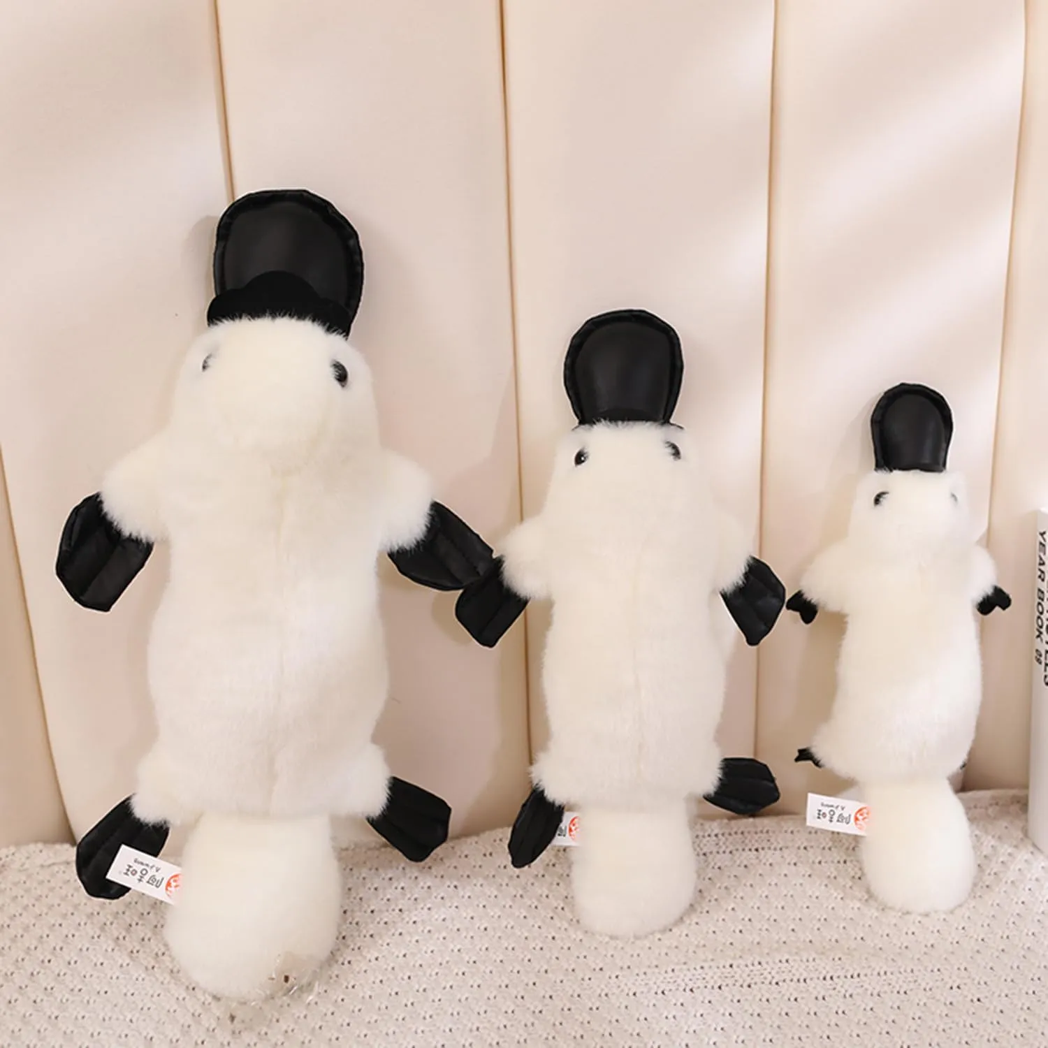 14 Inch Long Realistic Look Stuffed Platypus Animal Soft Plush Figure Toys Kawaii Plushies Duckbill Gift for Kids and Lovers (White)