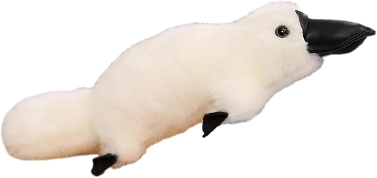 14 Inch Long Realistic Look Stuffed Platypus Animal Soft Plush Figure Toys Kawaii Plushies Duckbill Gift for Kids and Lovers (White)