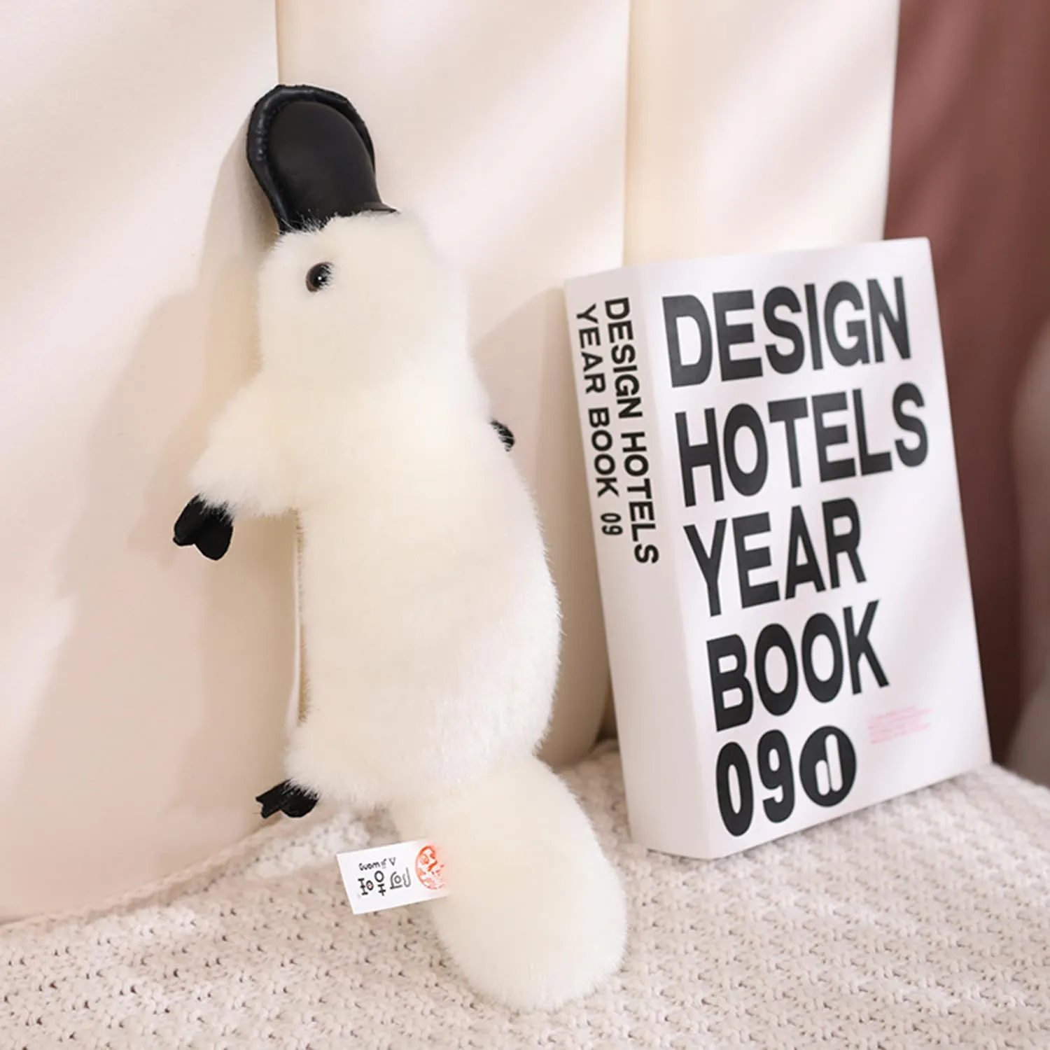 14 Inch Long Realistic Look Stuffed Platypus Animal Soft Plush Figure Toys Kawaii Plushies Duckbill Gift for Kids and Lovers (White)