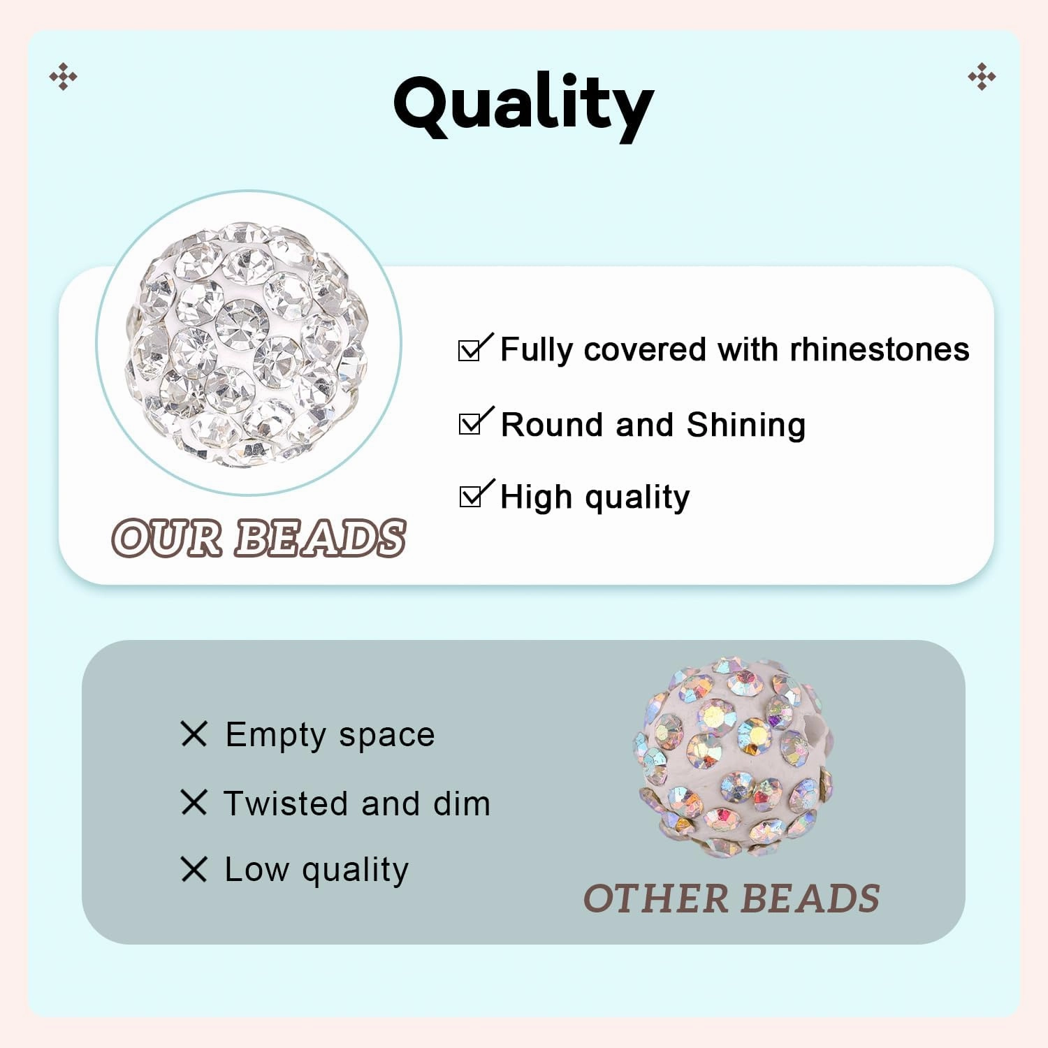 150pcs 10mm Rhinestone Beads for Jewelry Making, Red White Light Blue Shiny Round Shamballa Disco Beads, Sparkle Crystal Clay Christmas for Bracelet Baseball Necklace Earring Crafting and DIY