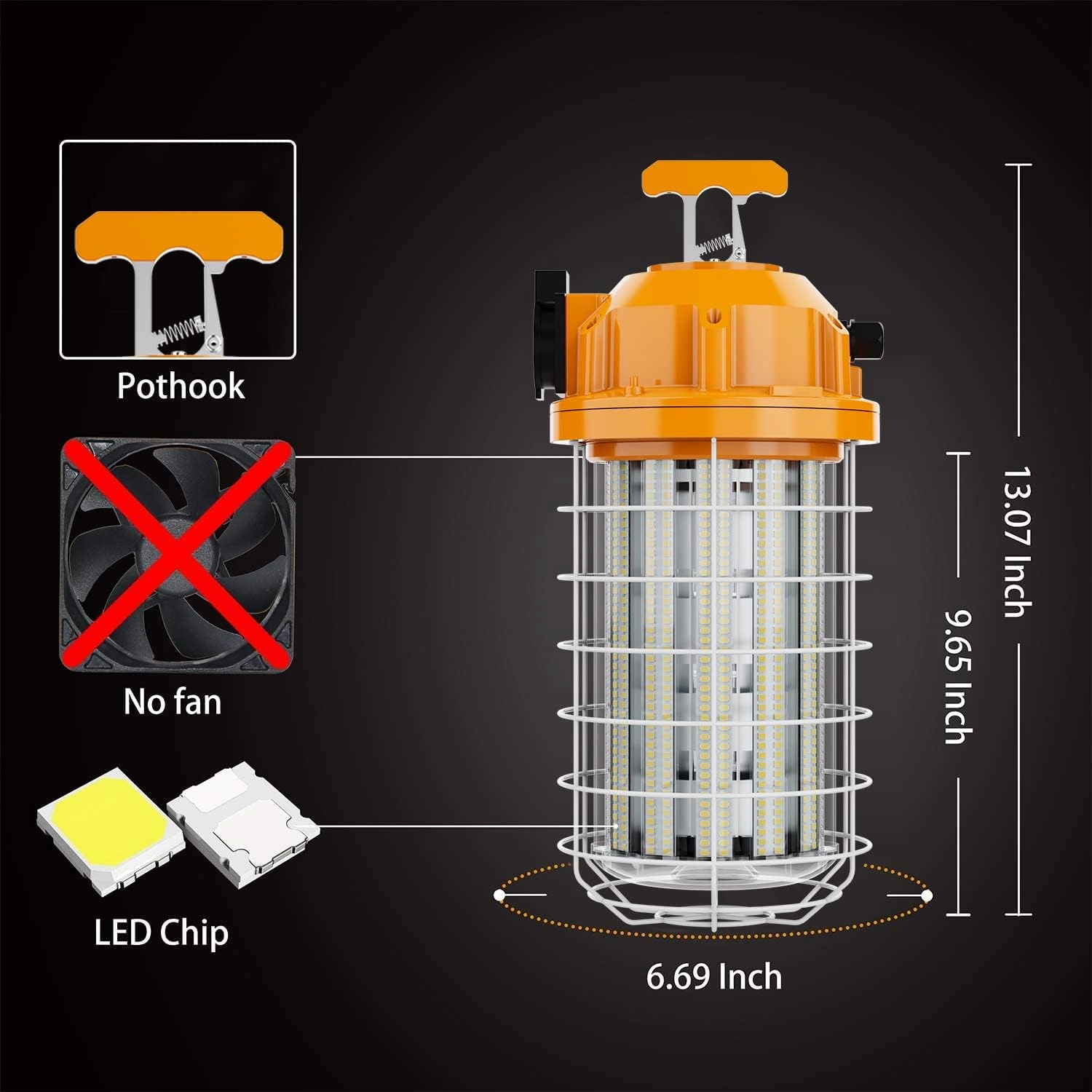 150W LED Temporary Work Light Fixture 24000 Lumen Daylight White 5000K IP64 Dust & Waterproof Stainless Steel Protective Cover for High Bay Construction Jobsite Workshop (150)