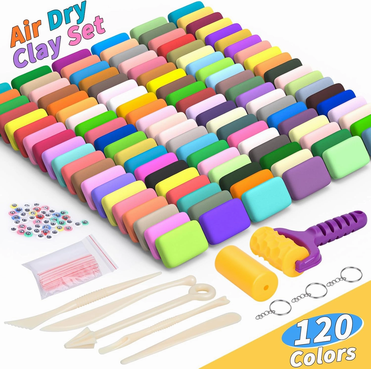 168 PCS Air Dry Clay Kit, Modeling Clay for Kids 120 Colors, DIY Model Magic Clay, Molding Clay Kit with Sculpting Tools, Non-Sticky Soft and Super Light, Arts and Crafts Gift for Boys Girls Kids