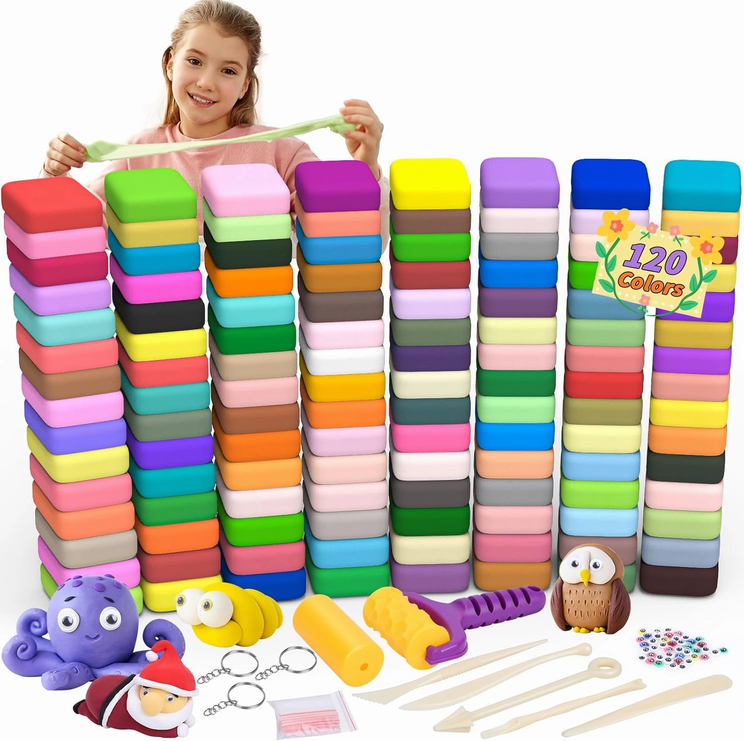 168 PCS Air Dry Clay Kit, Modeling Clay for Kids 120 Colors, DIY Model Magic Clay, Molding Clay Kit with Sculpting Tools, Non-Sticky Soft and Super Light, Arts and Crafts Gift for Boys Girls Kids