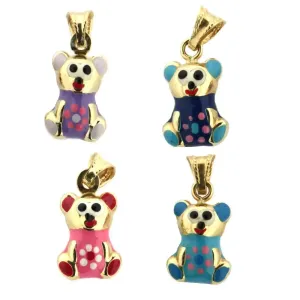 18K Solid Yellow Gold Enamel Puffy Teddy Bear Charm Pendant 