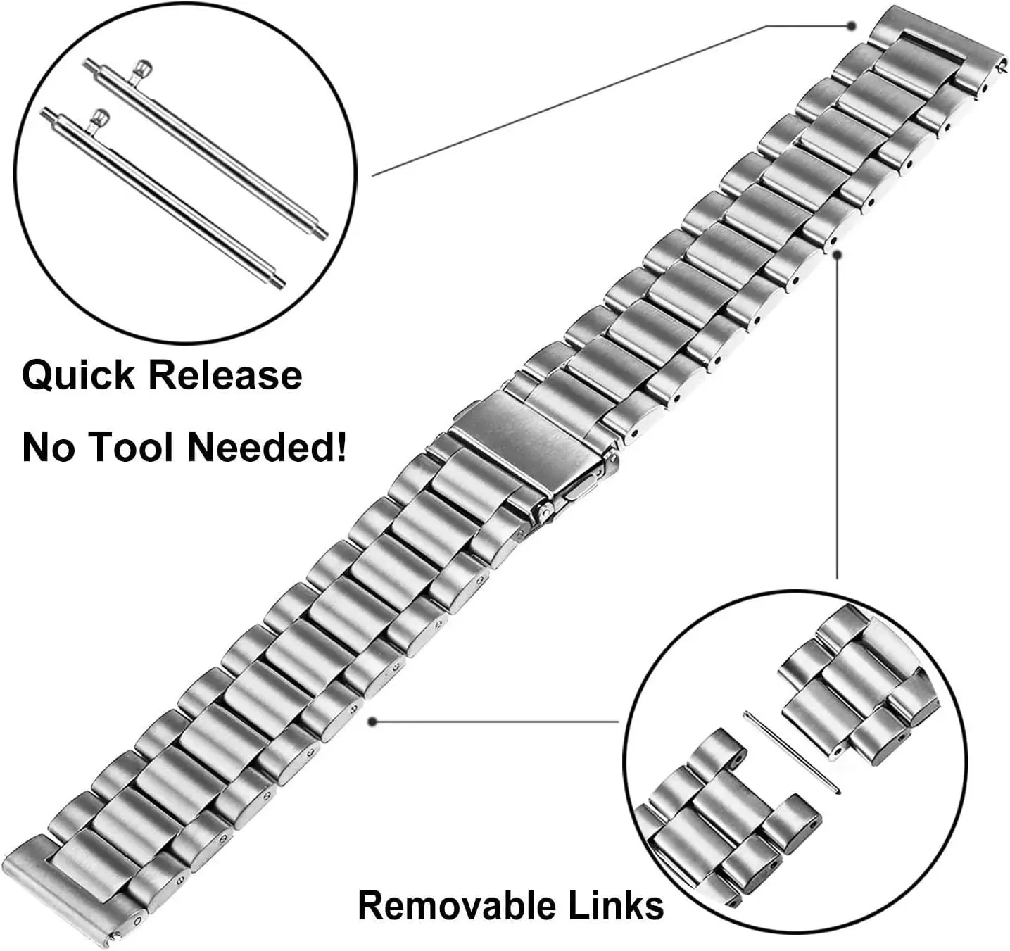 18mm 20mm 22mm 24mm Stainless Steel Watch Band Quick Release Metal Watch Band Adjustable Men's And Women's