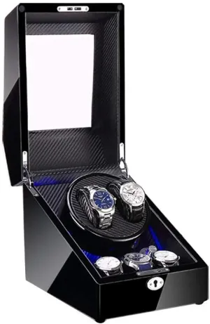 2 3 Automatic Watch Winder Box with LED Light Wood Shell and Carbon Fiber Leather Silent Motor 4 Rotation Modes Setting