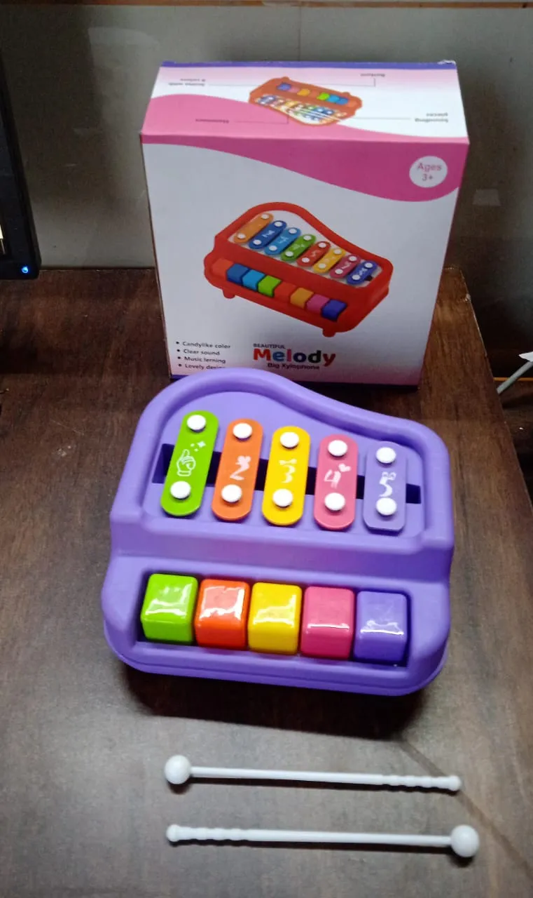 2 in 1 Baby Piano Xylophone Toy for Toddlers, 5 Multicolored Key Keyboard Xylophone Piano, Preschool Educational Musical Learning Instruments Toy for Baby Kids Girls Boys 3  Years (1 Pc)