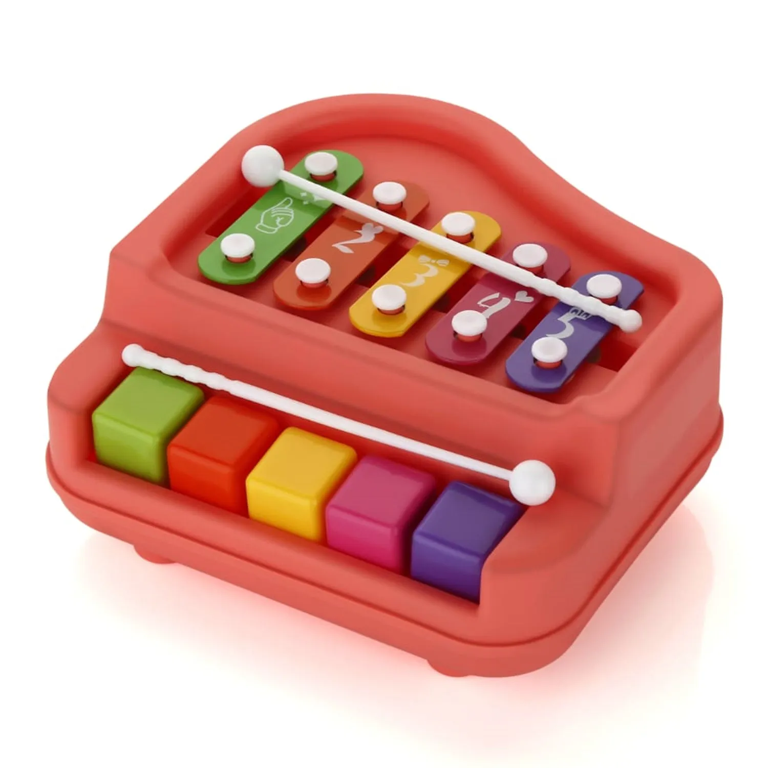 2 in 1 Baby Piano Xylophone Toy for Toddlers, 5 Multicolored Key Keyboard Xylophone Piano, Preschool Educational Musical Learning Instruments Toy for Baby Kids Girls Boys 3  Years (1 Pc)